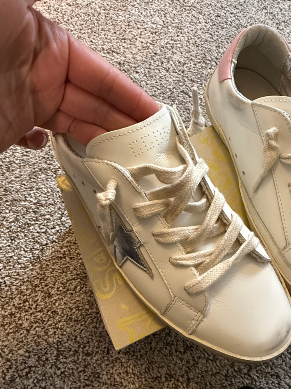 Golden Goose Kids White Sneakers with Pink Heel and silver Star - Picture 4 of 4